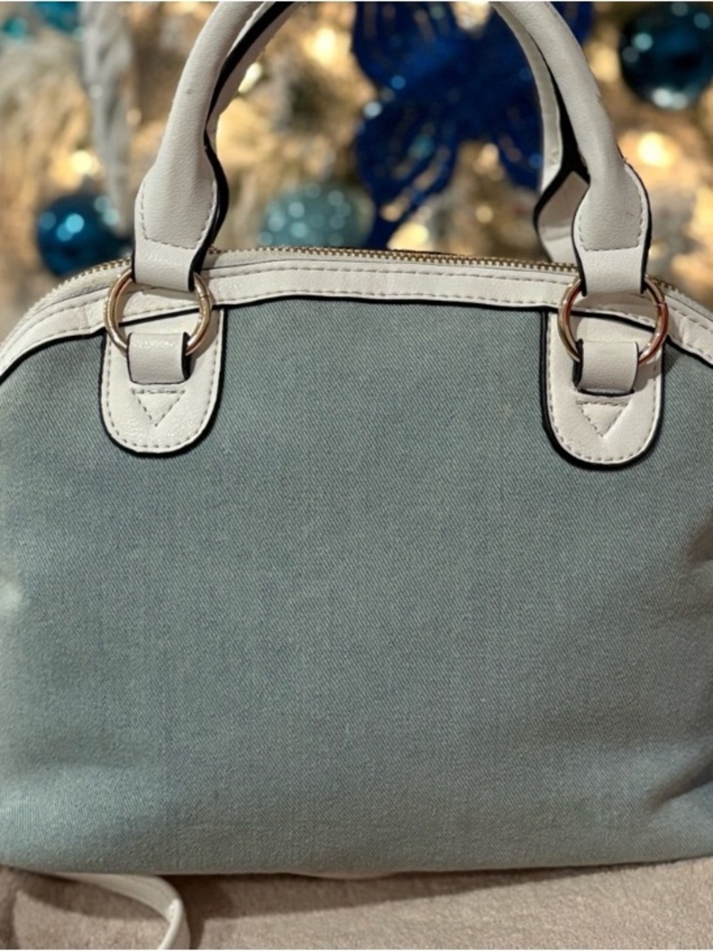Juicy Couture light blue denim and white Dome Satchel with Heart Charm - Picture 2 of 11